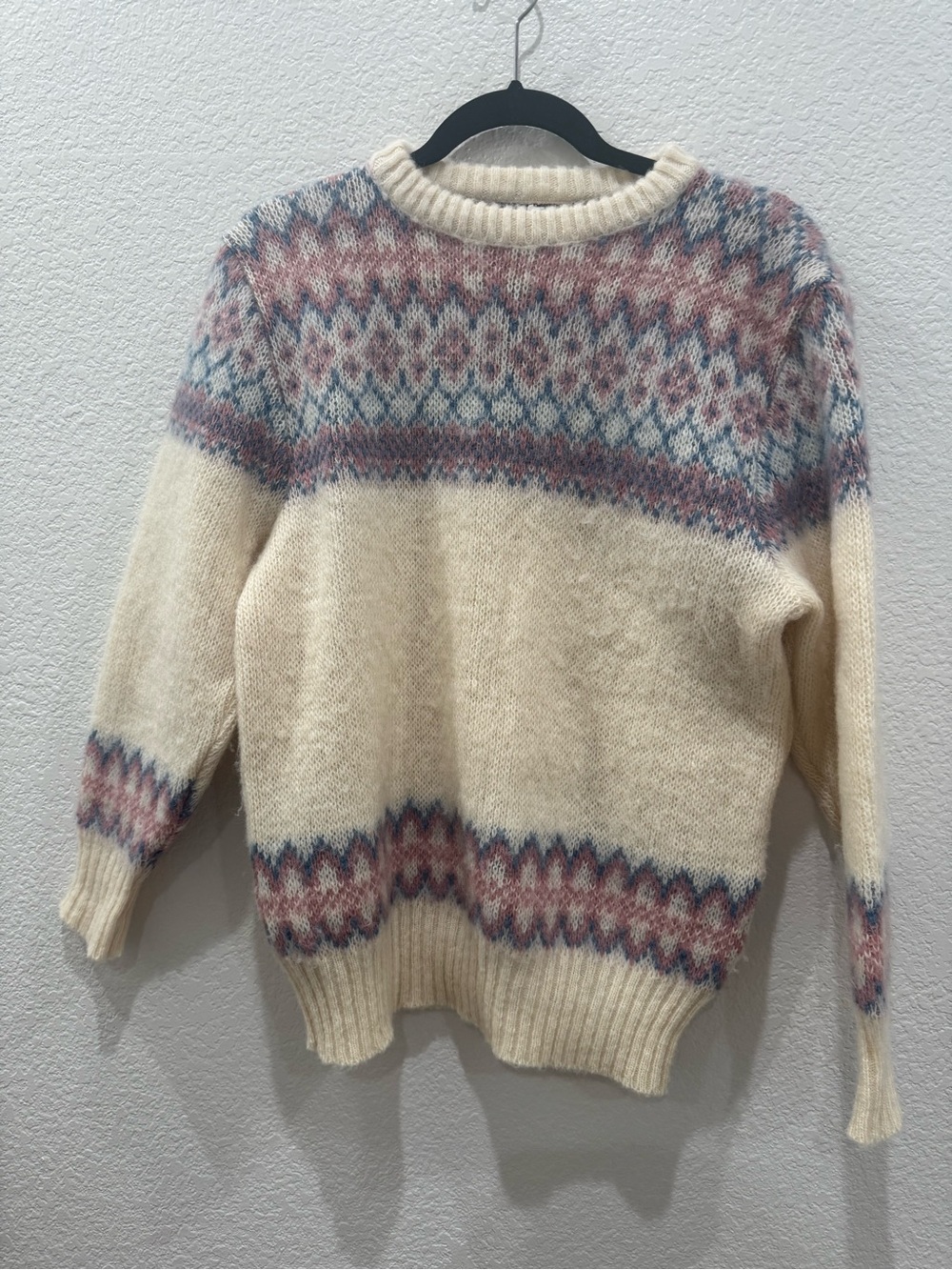 Vintage 80s Viking Iceland Wool Sweater S Fair Isle Nordic Pastel Pullover